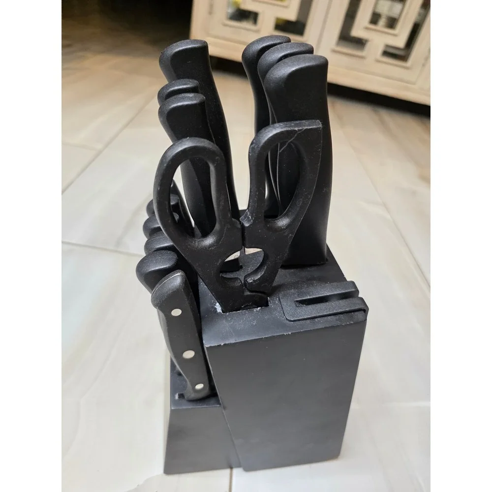 Astercook 14 Piece Kitchen Knife Set with Block‎ Black Stainless Steel Shears B3